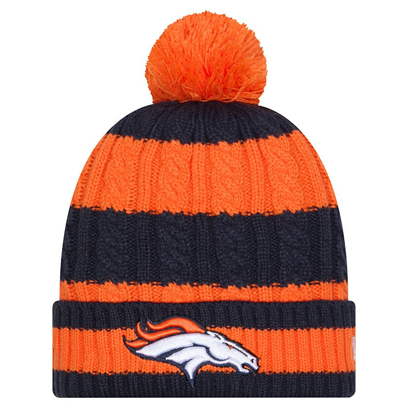 Denver Broncos New Era Women's Braided Cuffed Knit Hat with Pom Orange | NFL