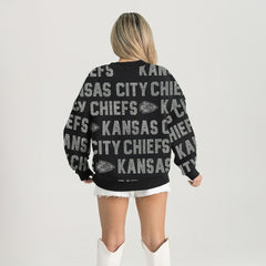 Kansas City Chiefs Gameday Couture Women's Oversized Hype Era Rhinestone Text Sweatshirt Black | NFL