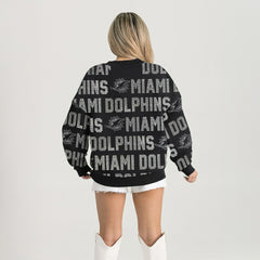 Miami Dolphins Gameday Couture Women's Oversized Hype Era Rhinestone Text Sweatshirt Black | NFL