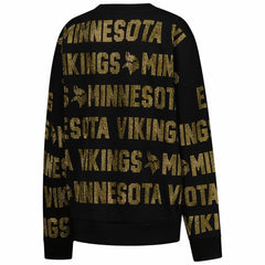 Minnesota Vikings Gameday Couture Women's Oversized Hype Era Rhinestone Text Sweatshirt Black | NFL