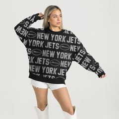 New York Jets Gameday Couture Women's Oversized Hype Era Rhinestone Text Sweatshirt Black | NFL