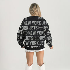 New York Jets Gameday Couture Women's Oversized Hype Era Rhinestone Text Sweatshirt Black | NFL