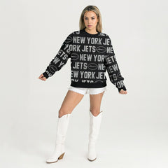 New York Jets Gameday Couture Women's Oversized Hype Era Rhinestone Text Sweatshirt Black | NFL