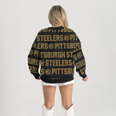 Pittsburgh Steelers Gameday Couture Women's Oversized Hype Era Rhinestone Text Sweatshirt Black | NFL