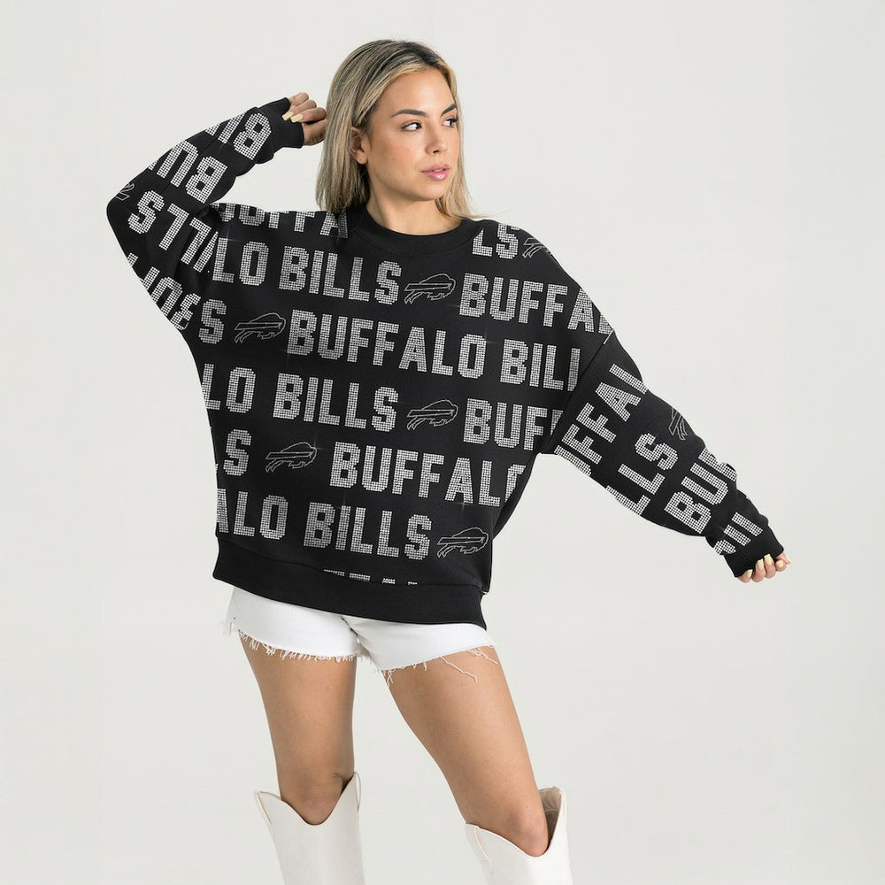 Buffalo Bills Gameday Couture Women's Oversized Hype Era Rhinestone Text Sweatshirt Black | NFL