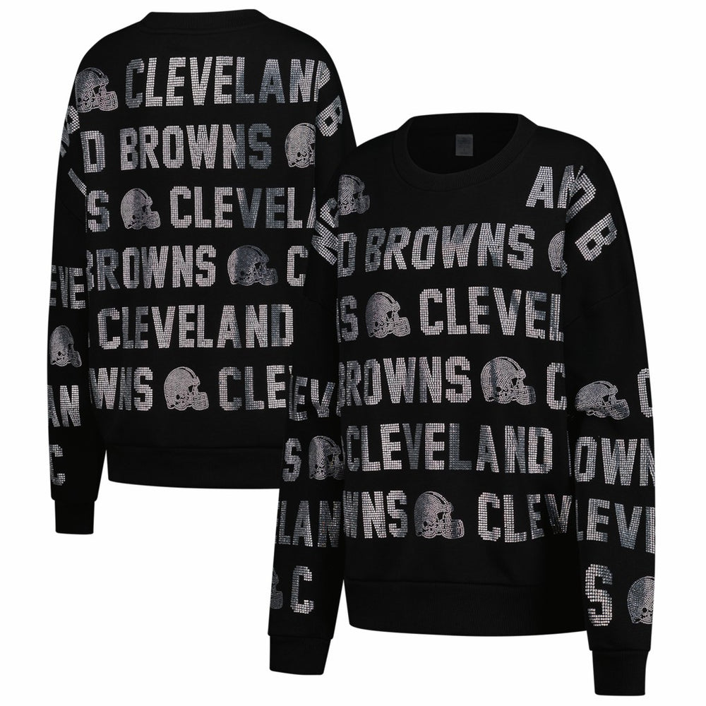 Cleveland Browns Gameday Couture Women's Oversized Hype Era Rhinestone Text Sweatshirt Black | NFL