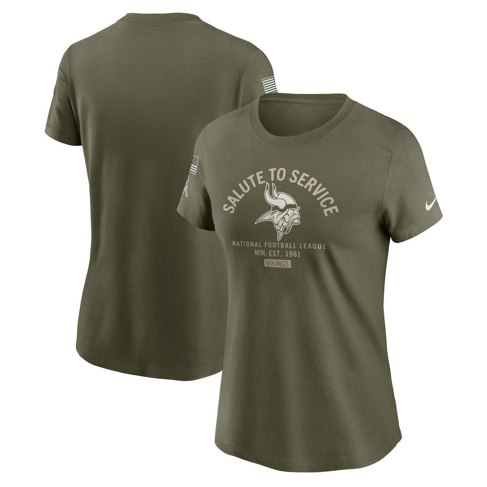 Minnesota Vikings Women's 2025 Salute to Service Sideline T-Shirt Olive | Nike for Sale