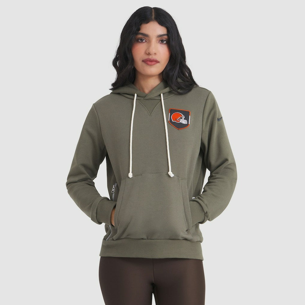 Cleveland Browns Women's 2025 Salute to Service Sideline Standard Issue Dri-FIT Hoodie Olive | Nike for Sale