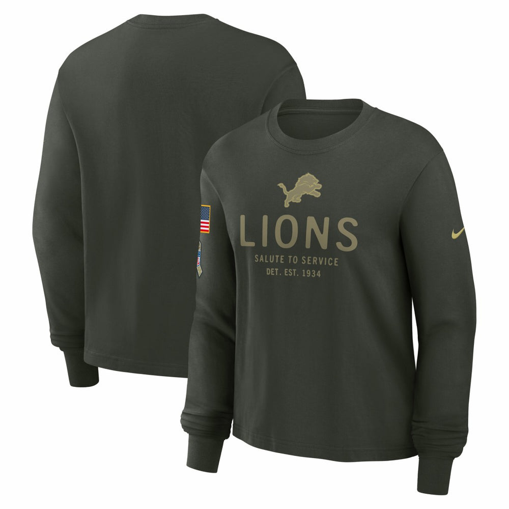 Detroit Lions Women's 2025 Salute to Service Sideline Dri-FIT Long Sleeve T-Shirt Dark Green | Nike for Sale