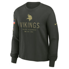 Minnesota Vikings Women's 2025 Salute to Service Sideline Dri-FIT Long Sleeve T-Shirt Dark Green | Nike for Sale