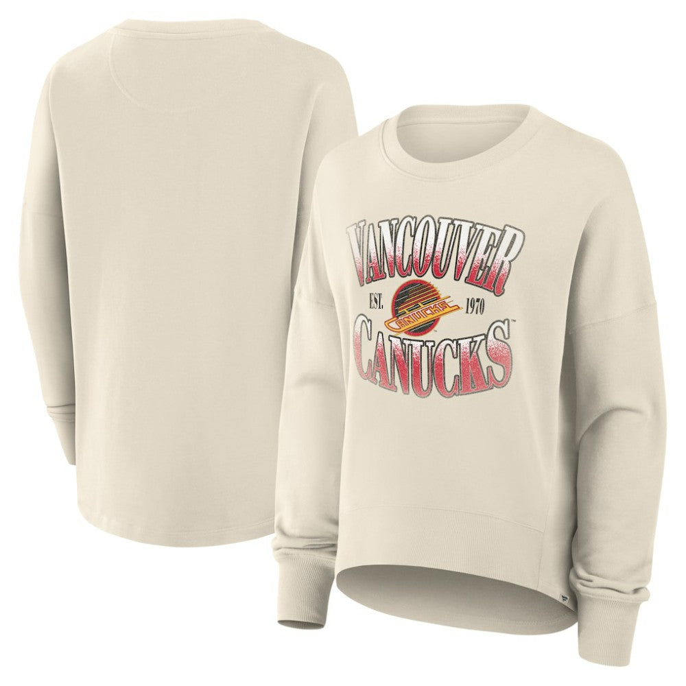 Vancouver Canucks Fanatics Women's Oversized Vintage Slice Pullover Sweatshirt - Cream - NHL