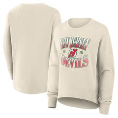 New Jersey Devils Fanatics Women's Oversized Vintage Slice Pullover Sweatshirt - Cream - NHL