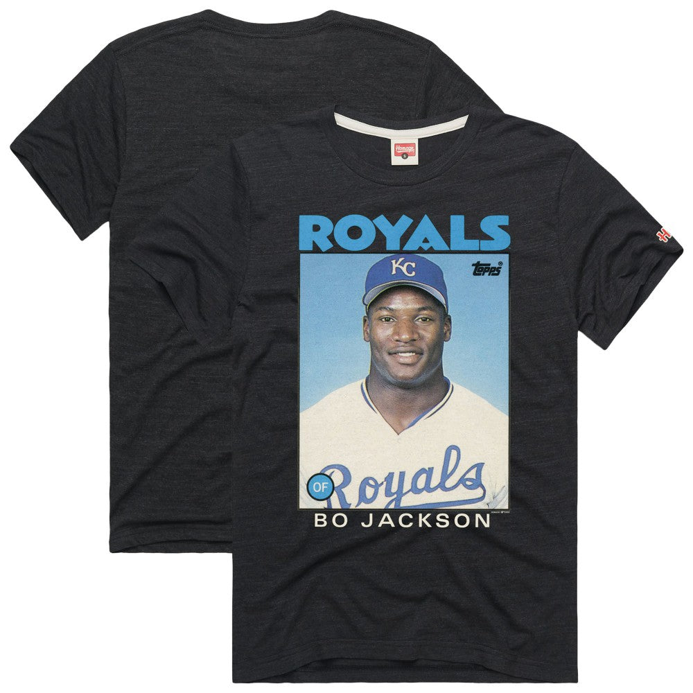 Bo Jackson Kansas City Royals Homage 1986 Topps Baseball Card Player T-Shirt - MLB