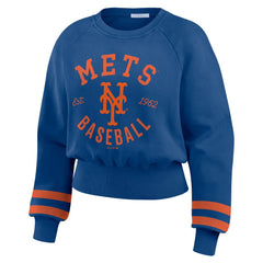 New York Mets WEAR by Erin Andrews Women's Vintage Washed Cropped Pullover Sweatshirt - MLB