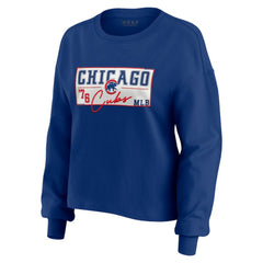 Chicago Cubs WEAR by Erin Andrews Women's Heavy Rugby Jersey Cropped Long Sleeve T-Shirt & Shorts Lounge Set - MLB