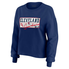 Cleveland Guardians WEAR by Erin Andrews Women's Heavy Rugby Jersey Cropped Long Sleeve T-Shirt & Shorts Lounge Set - MLB