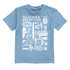 Argentina National Team Vive La Fete Youth Impressions Artwork T-Shirt Light Blue - FIFA World CUP