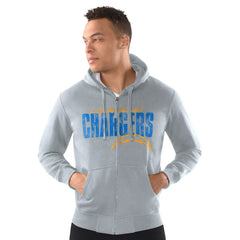 Los Angeles Chargers Starter Distressed Classic Full-Zip Hoodie Heather Gray | NFL