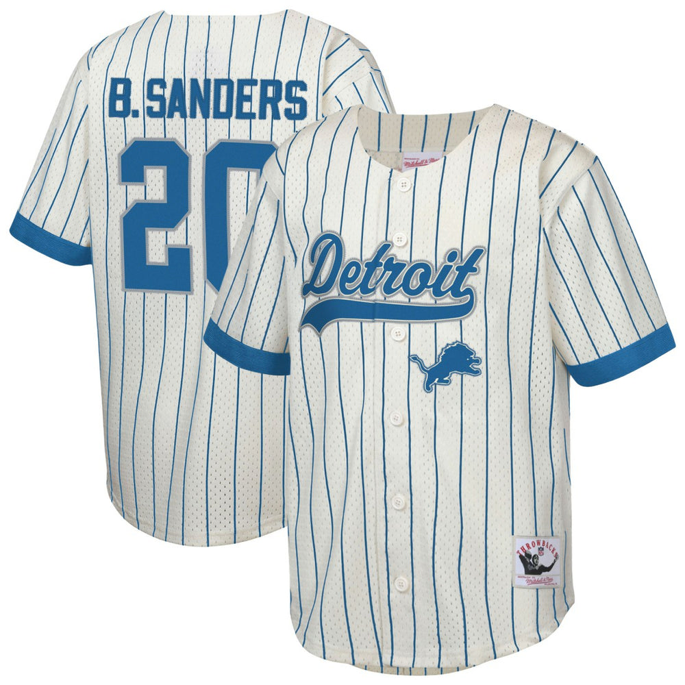 Barry Sanders Detroit Lions Youth Retired Player Name & Number Baseball Jersey Cream | Mitchell & Ness