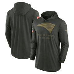 New England Patriots 2025 Salute to Service Sideline Dri-FIT Lightweight Hooded Pullover Forest Green | Nike for Sale