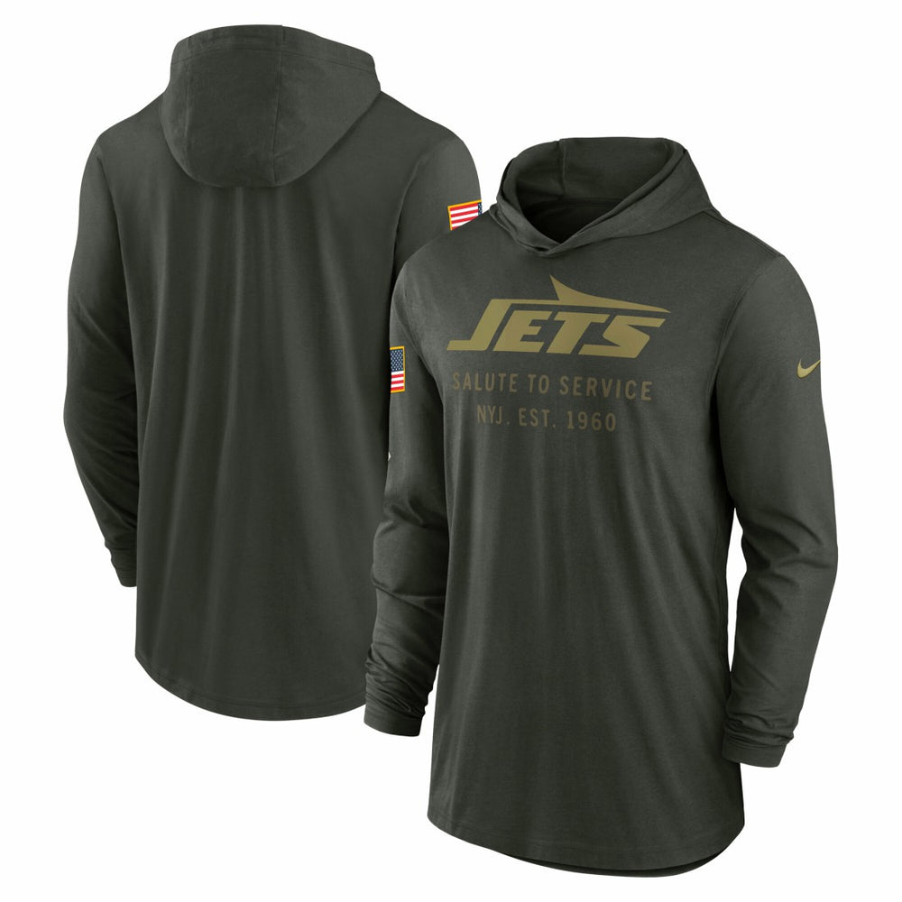 New York Jets 2025 Salute to Service Sideline Dri-FIT Lightweight Hooded Pullover Forest Green | Nike for Sale