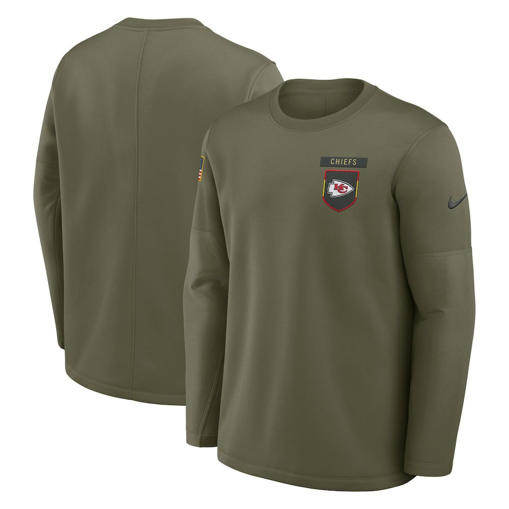 Kansas City Chiefs 2025 Salute to Service Sideline Coaches Therma-FIT Long Sleeve Shirt Olive | Nike for Sale