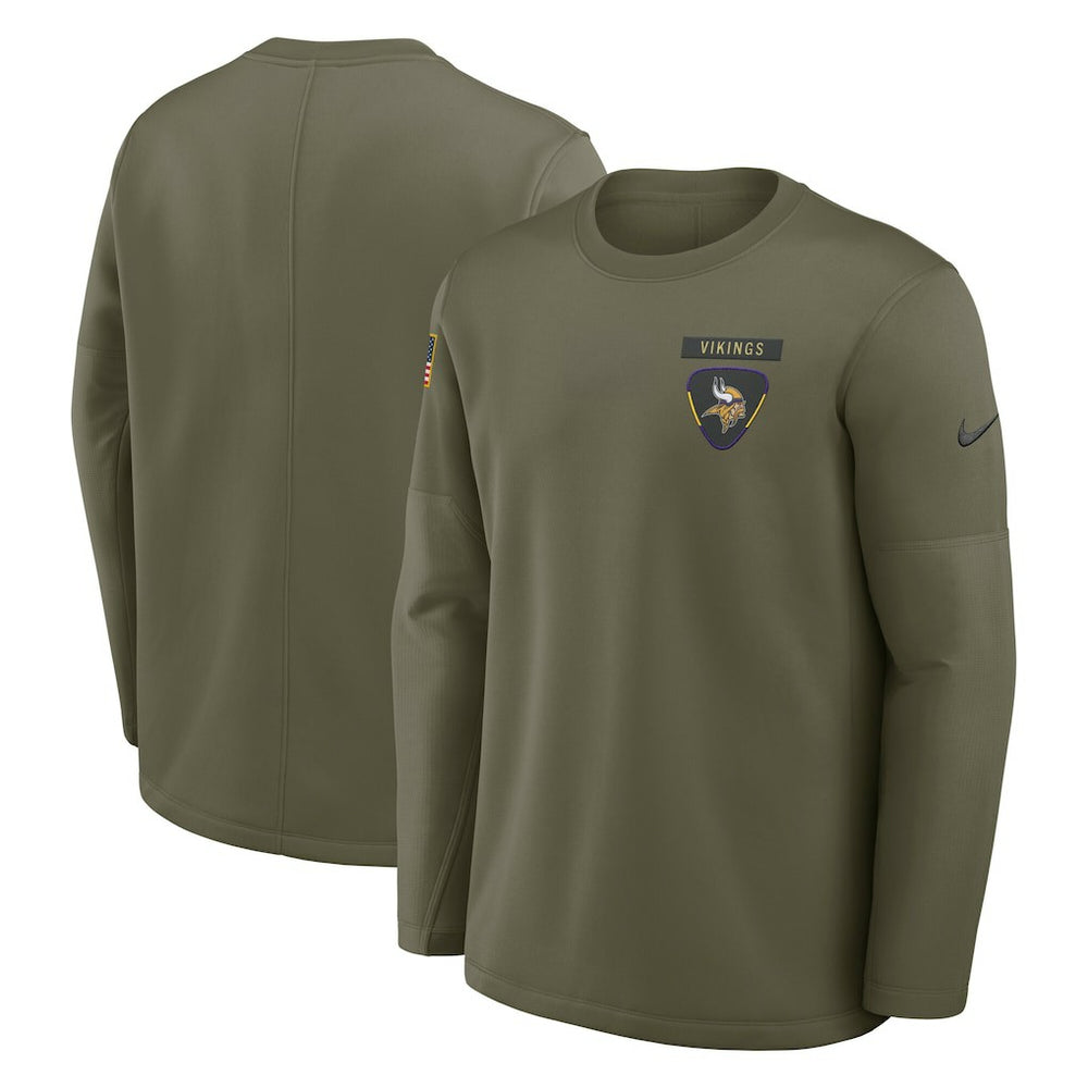 Minnesota Vikings 2025 Salute to Service Sideline Coaches Therma-FIT Long Sleeve Shirt Olive | Nike for Sale