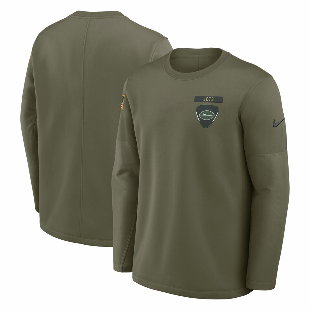 New York Jets 2025 Salute to Service Sideline Coaches Therma-FIT Long Sleeve Shirt Olive | Nike for Sale