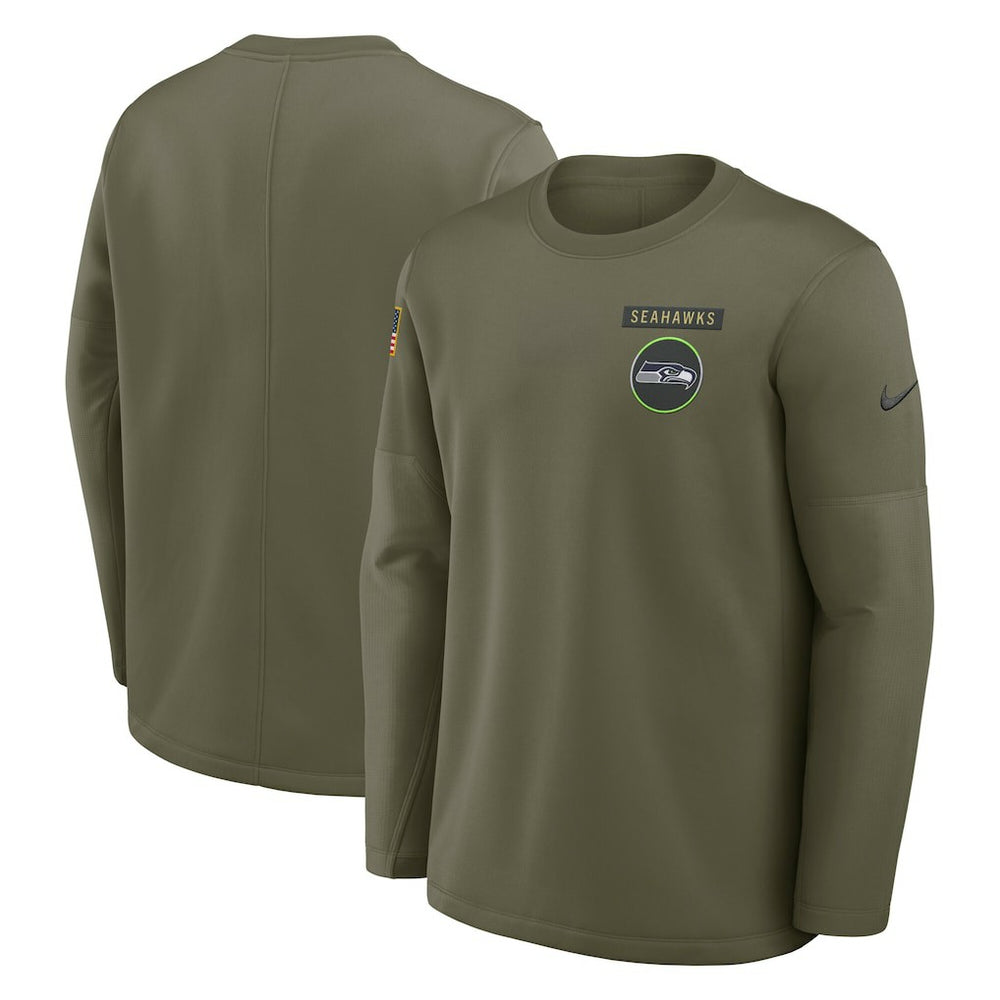 Seattle Seahawks 2025 Salute to Service Sideline Coaches Therma-FIT Long Sleeve Shirt Olive | Nike for Sale