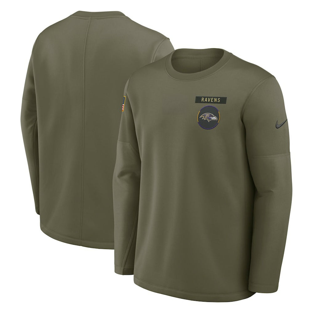Baltimore Ravens 2025 Salute to Service Sideline Coaches Therma-FIT Long Sleeve Shirt Olive | Nike for Sale