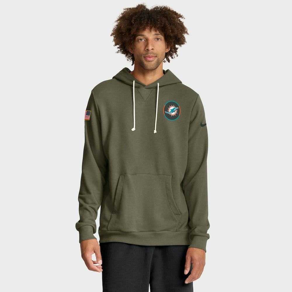 Miami Dolphins Big & Tall 2025 Salute to Service Sideline Dominant Force Dri-FIT Hoodie Olive | Nike for Sale