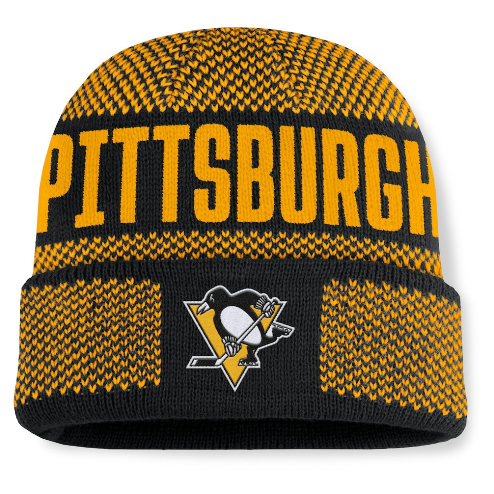 Pittsburgh Penguins Fanatics Fundamentals Shelter Cuffed Knit Hat - Black/Gold - NHL