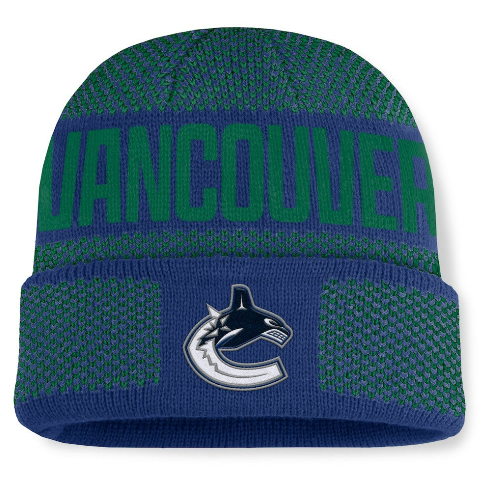 Vancouver Canucks Fanatics Fundamentals Shelter Cuffed Knit Hat - Blue/Green - NHL