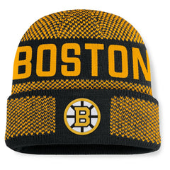 Boston Bruins Fanatics Fundamentals Shelter Cuffed Knit Hat - Black/Gold - NHL