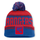New York Rangers Fanatics Fundamentals Thrive Cuffed Knit Hat with Pom - Blue/Red - NHL