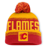 Calgary Flames Fanatics Fundamentals Thrive Cuffed Knit Hat with Pom - Red/Gold - NHL