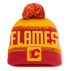 Calgary Flames Fanatics Fundamentals Thrive Cuffed Knit Hat with Pom - Red/Gold - NHL