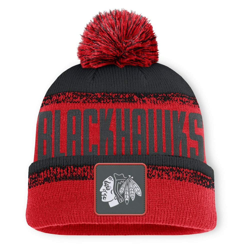 Chicago Blackhawks Fanatics Fundamentals Thrive Cuffed Knit Hat with Pom - Red/Black - NHL
