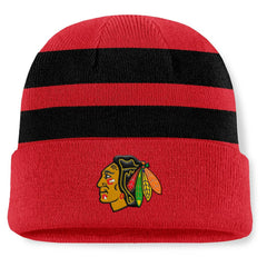 Chicago Blackhawks Fanatics Fundamental Swipe Stripe Cuffed Knit Hat - Red/Black - NHL