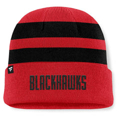 Chicago Blackhawks Fanatics Fundamental Swipe Stripe Cuffed Knit Hat - Red/Black - NHL