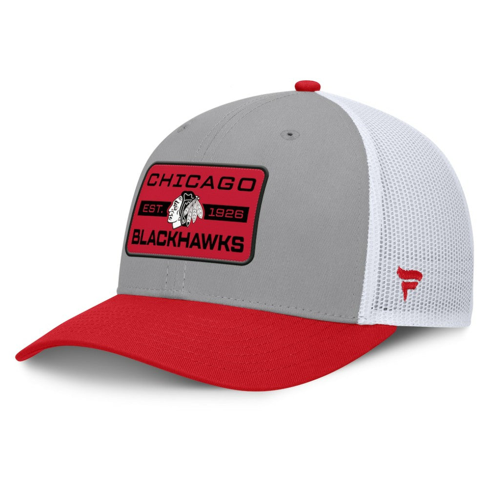 Chicago Blackhawks Fanatics Fundamental Adapt Trucker Adjustable Hat - Gray/Red - NHL