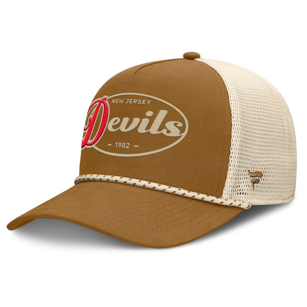 New Jersey Devils Fanatics Heritage Fetch A-Frame Trucker Adjustable Hat - Brown/Cream - NHL