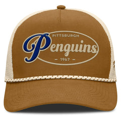 Pittsburgh Penguins Fanatics Heritage Fetch A-Frame Trucker Adjustable Hat - Brown/Cream - NHL
