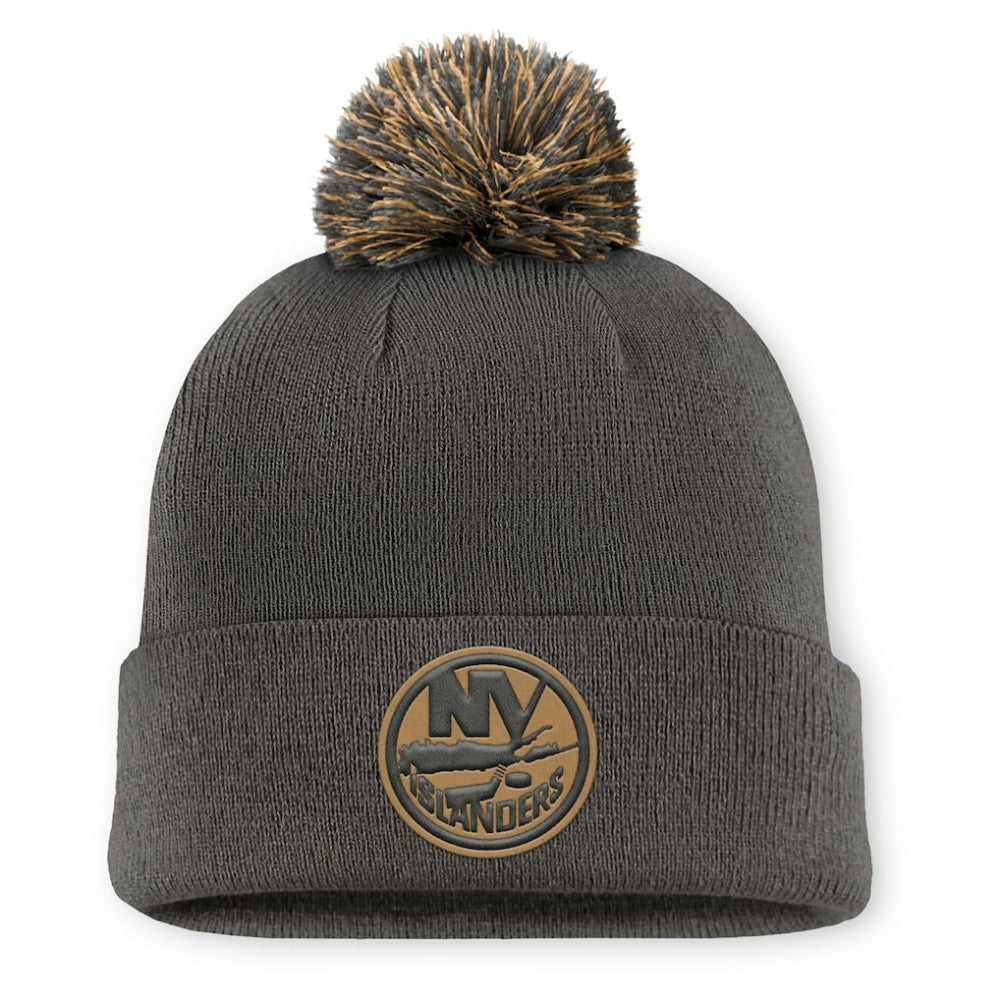 New York Islanders Fanatics Authentic Pro Military Appreciation Cuffed Knit Hat with Pom - Charcoal - NHL
