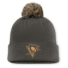 Pittsburgh Penguins Fanatics Authentic Pro Military Appreciation Cuffed Knit Hat with Pom - Charcoal - NHL