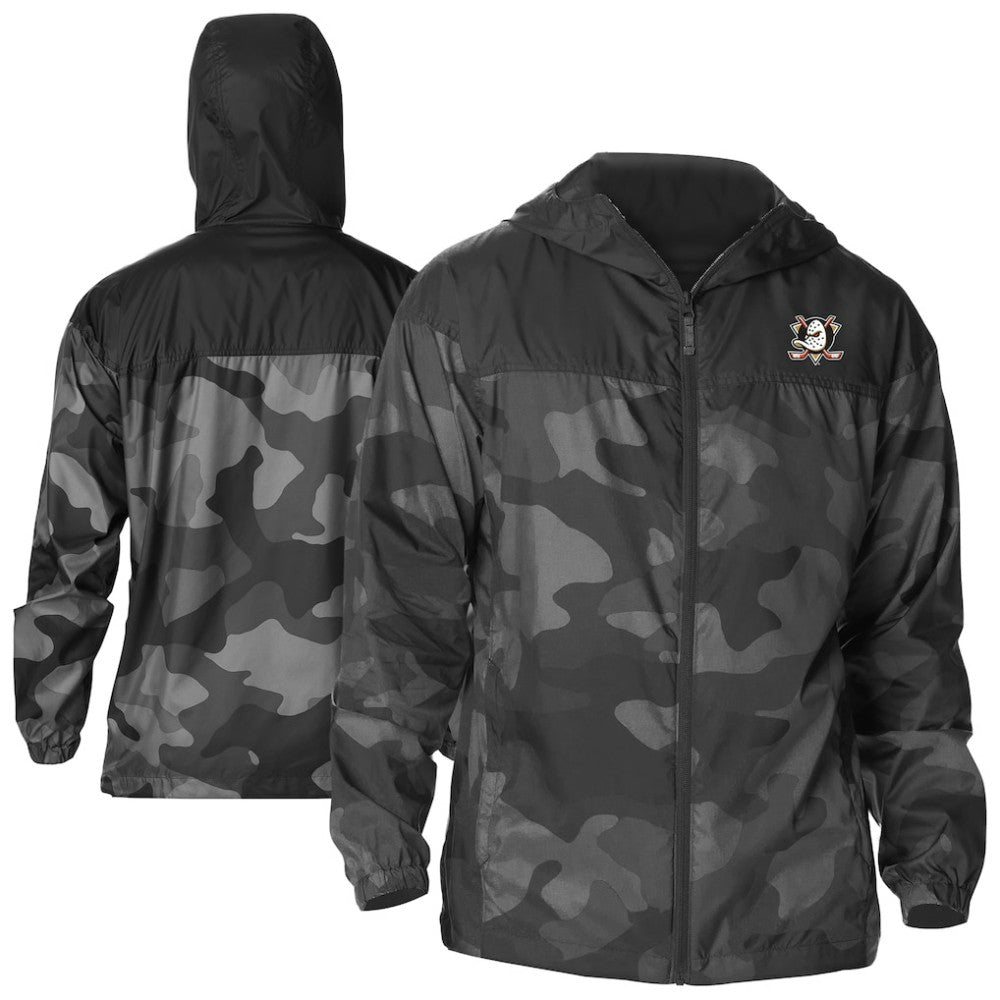 Anaheim Ducks Columbia Camo Flash Challenger Omni-Shade Full-Zip Hoodie Windbreaker - Black - NHL