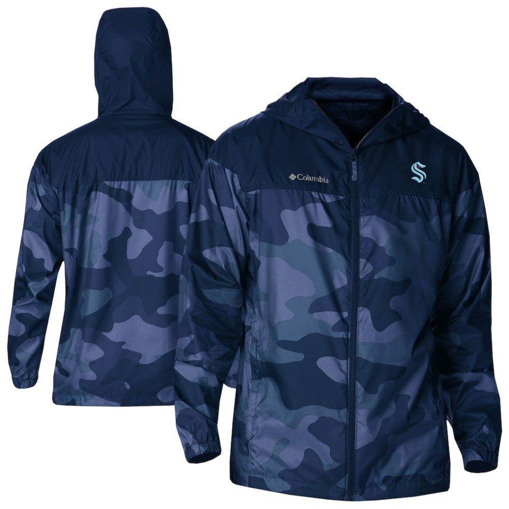 Seattle Kraken Columbia Camo Flash Challenger Omni-Shade Full-Zip Hoodie Windbreaker - Navy - NHL