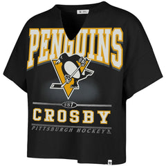 Sidney Crosby Pittsburgh Penguins '47 Women's Elation Name & Number Oversized Notch Neck T-Shirt - Black - NHL