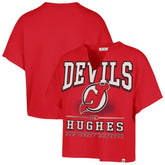 Jack Hughes New Jersey Devils '47 Women's Elation Name & Number Oversized Notch Neck T-Shirt - Red - NHL