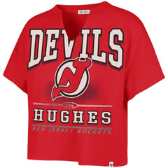 Jack Hughes New Jersey Devils '47 Women's Elation Name & Number Oversized Notch Neck T-Shirt - Red - NHL